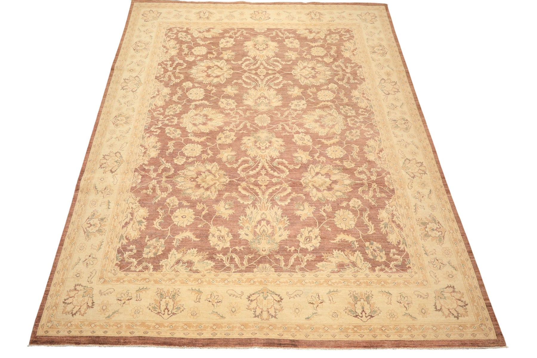 9x12 Taupe, Ivory, Tan Color Hand Knotted Chobi Peshawar Wool Transitional Oriental Rug