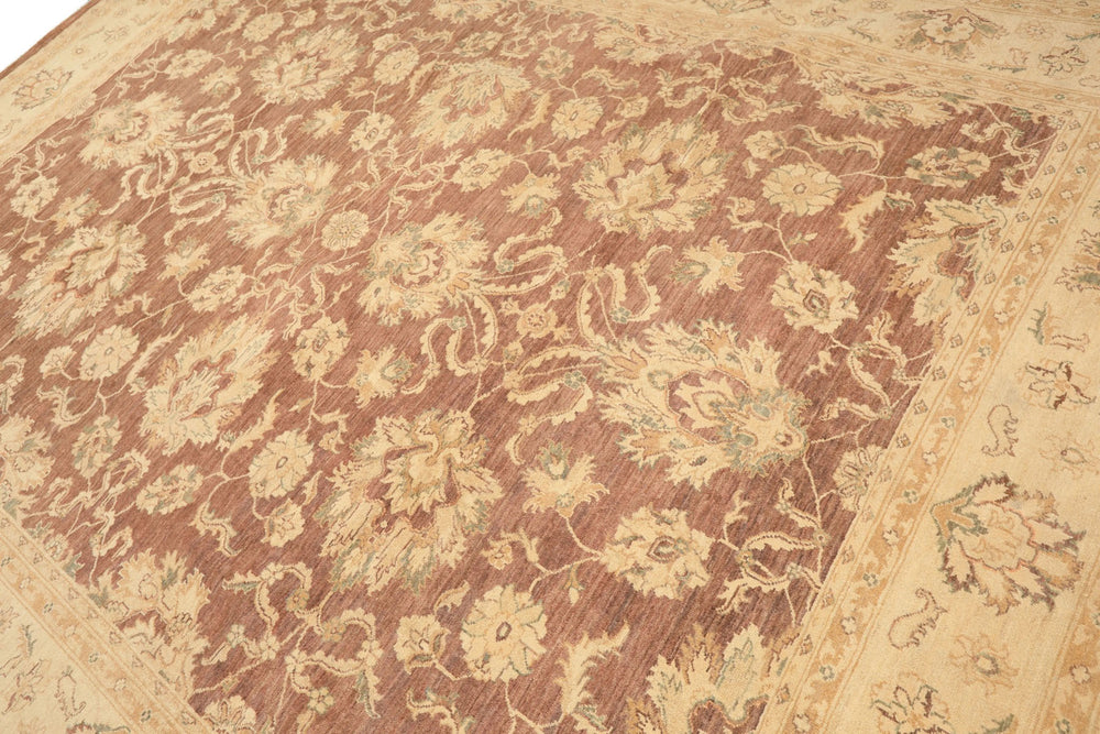 9x12 Taupe, Ivory, Tan Color Hand Knotted Chobi Peshawar Wool Transitional Oriental Rug