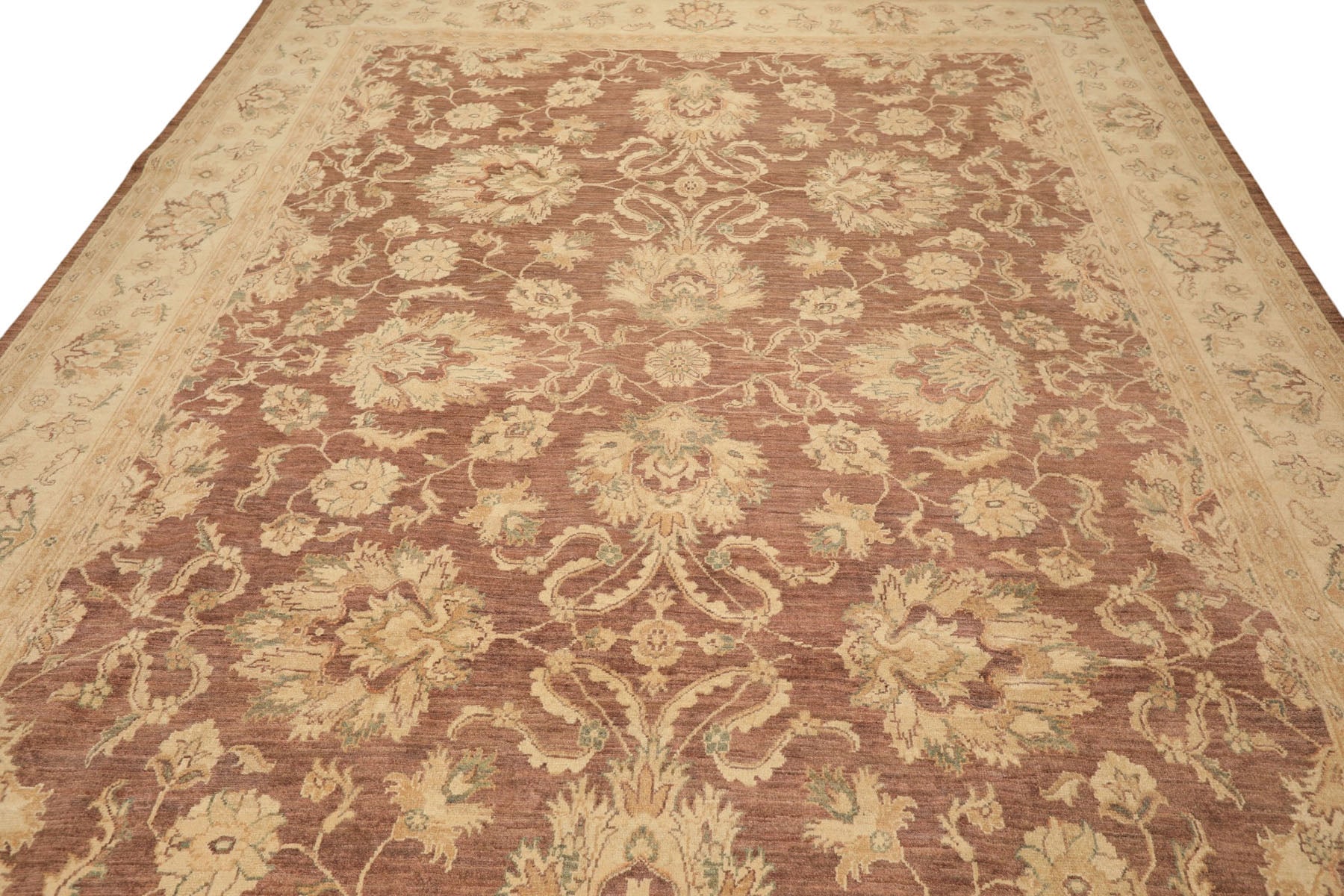 9x12 Taupe, Ivory, Tan Color Hand Knotted Chobi Peshawar Wool Transitional Oriental Rug