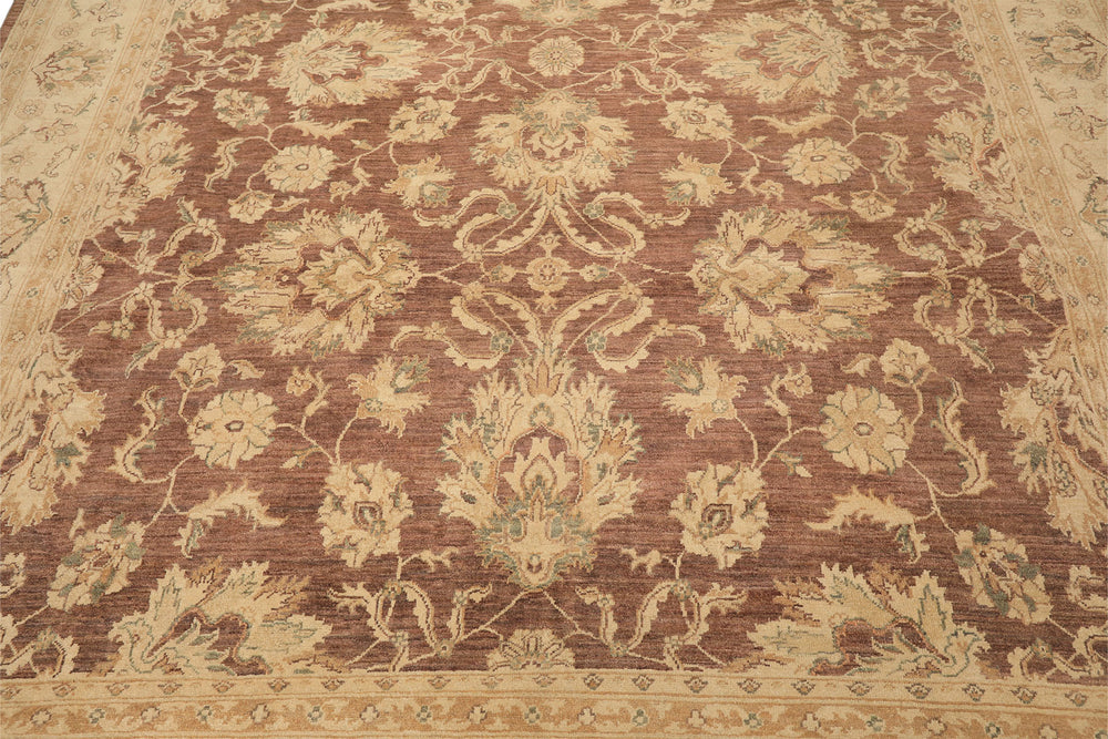 9x12 Taupe, Ivory, Tan Color Hand Knotted Chobi Peshawar Wool Transitional Oriental Rug