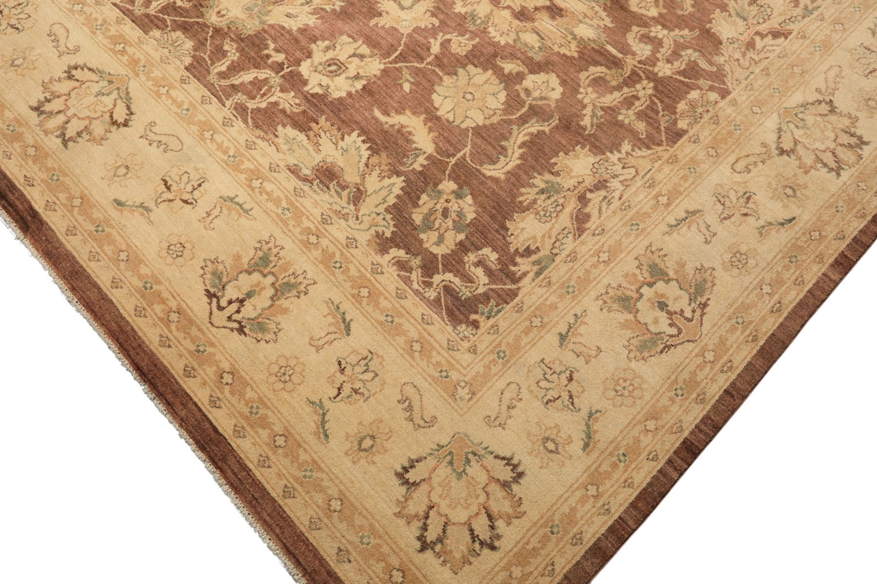 9x12 Taupe, Ivory, Tan Color Hand Knotted Chobi Peshawar Wool Transitional Oriental Rug
