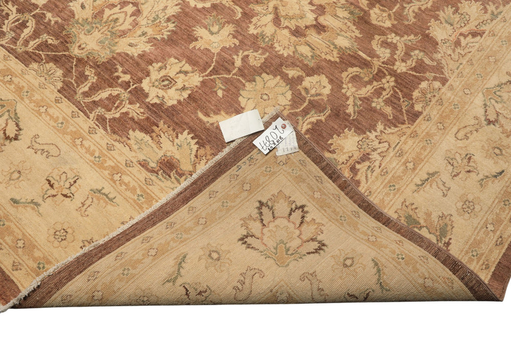 9x12 Taupe, Ivory, Tan Color Hand Knotted Chobi Peshawar Wool Transitional Oriental Rug