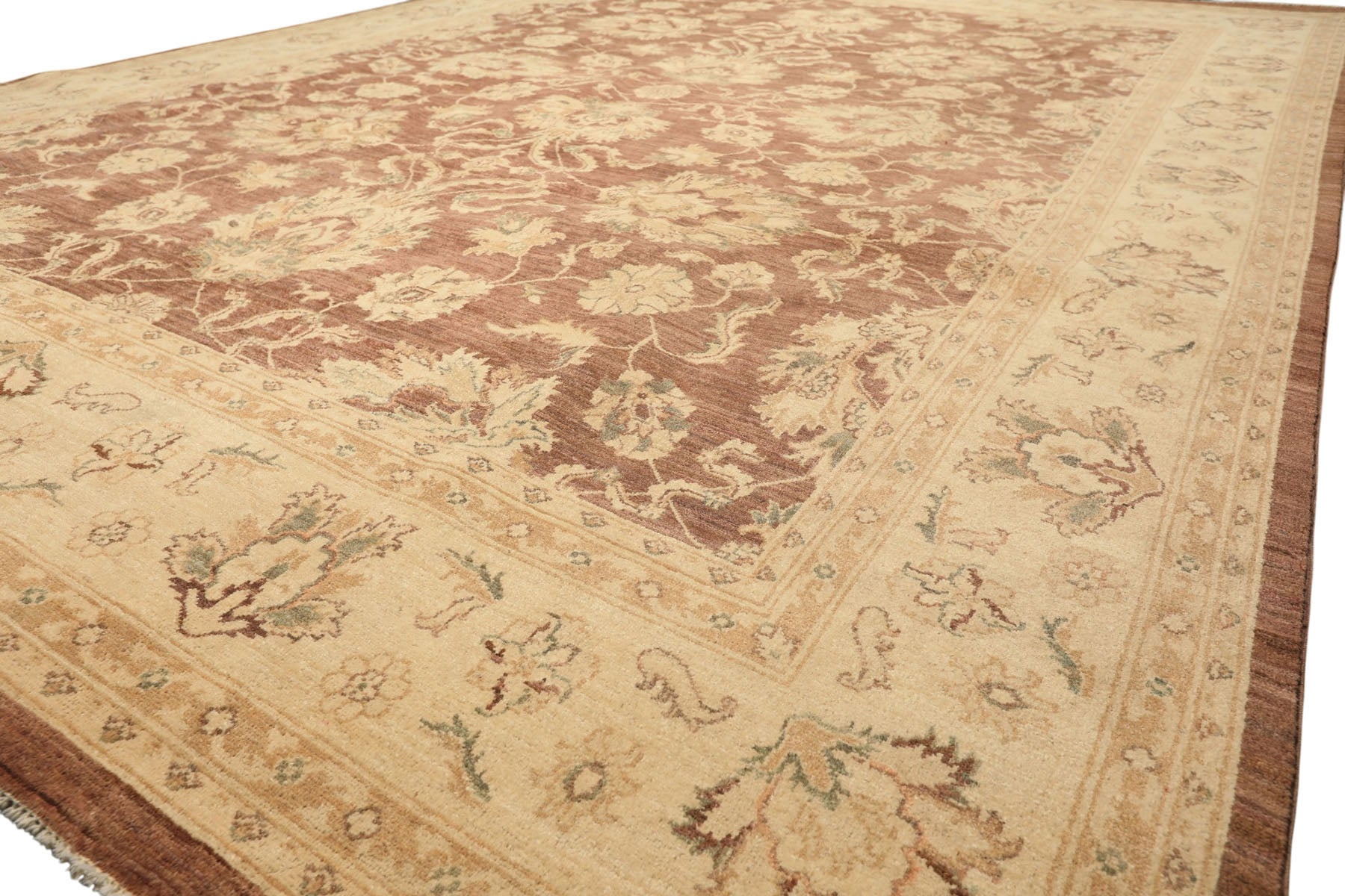 9x12 Taupe, Ivory, Tan Color Hand Knotted Chobi Peshawar Wool Transitional Oriental Rug
