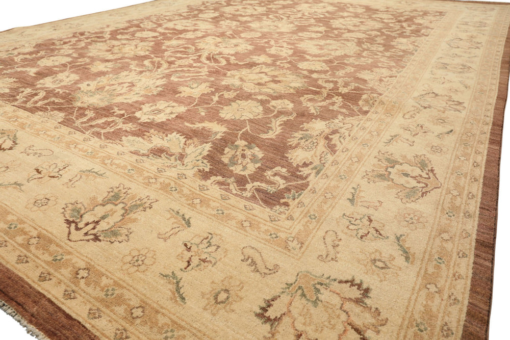 9x12 Taupe, Ivory, Tan Color Hand Knotted Chobi Peshawar Wool Transitional Oriental Rug