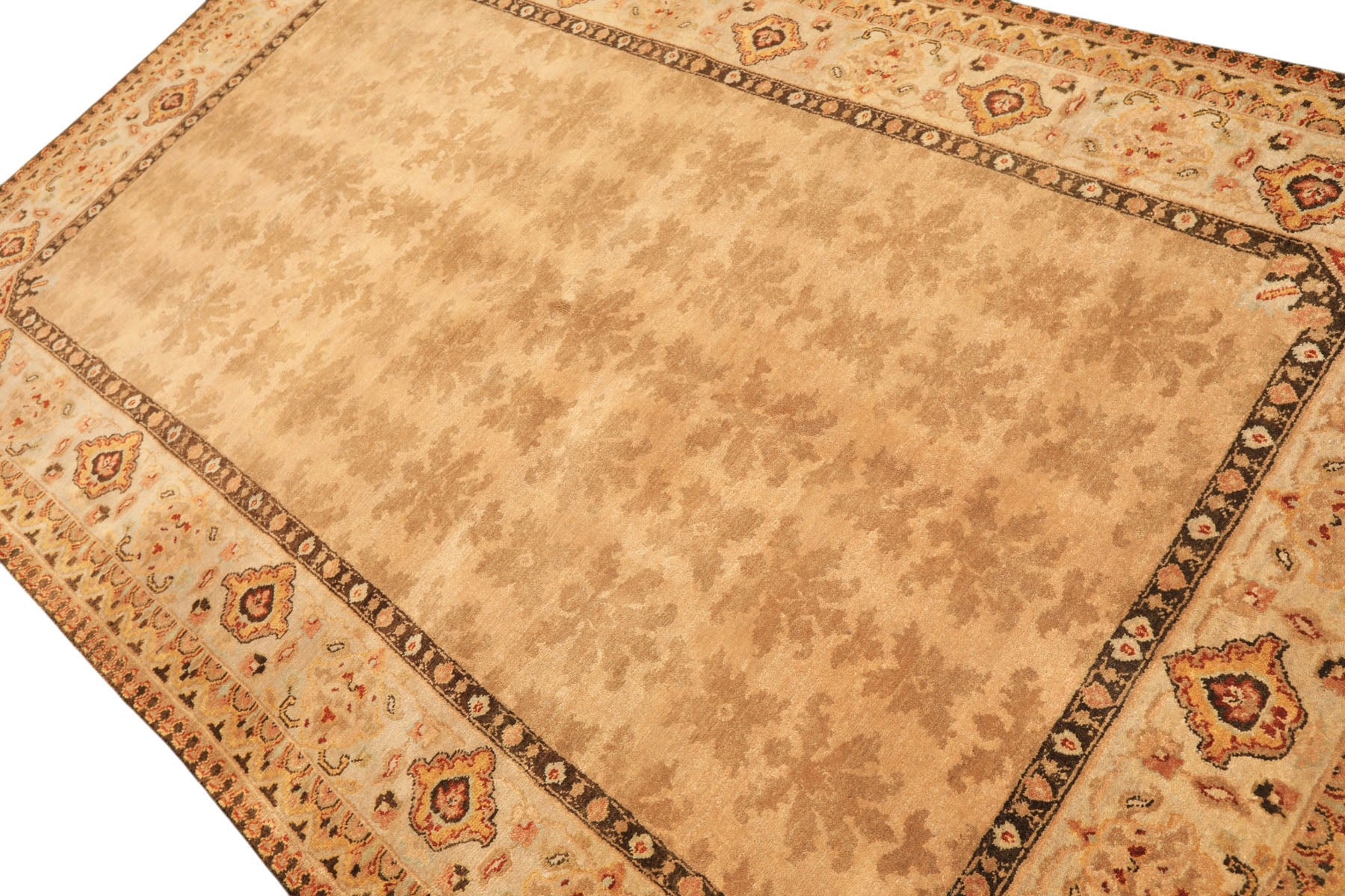 6x9 Tan, Ivory, Gold Color Hand Knotted Agra Wool Transitional Oriental Rug