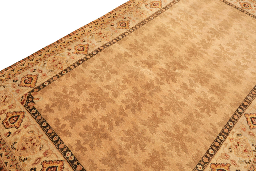 6x9 Tan, Ivory, Gold Color Hand Knotted Agra Wool Transitional Oriental Rug
