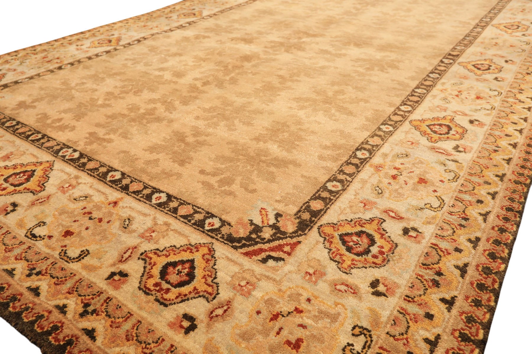 6x9 Tan, Ivory, Gold Color Hand Knotted Agra Wool Transitional Oriental Rug