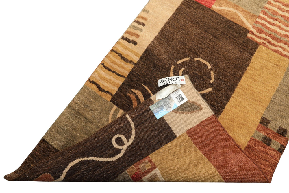 2'6x10 Gold, Brown, Rose Color Hand Knotted Tibetan New Zealand Wool Modern & Contemporary Oriental Rug