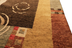 2'6x10 Gold, Brown, Rose Color Hand Knotted Tibetan New Zealand Wool Modern & Contemporary Oriental Rug