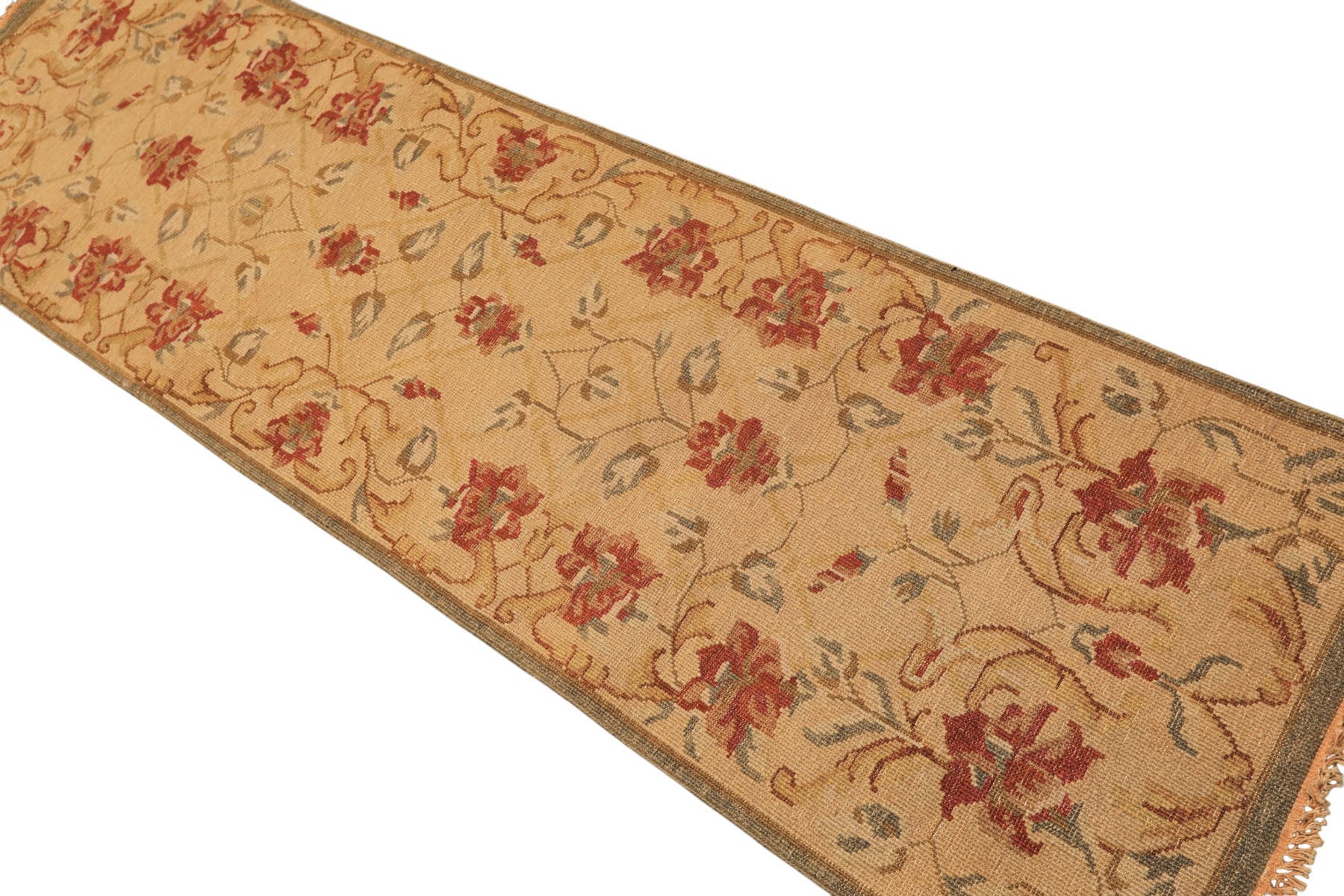 Runner Beige, Rust, Gold Color Hand Knotted Soumak Wool Transitional Oriental Rug