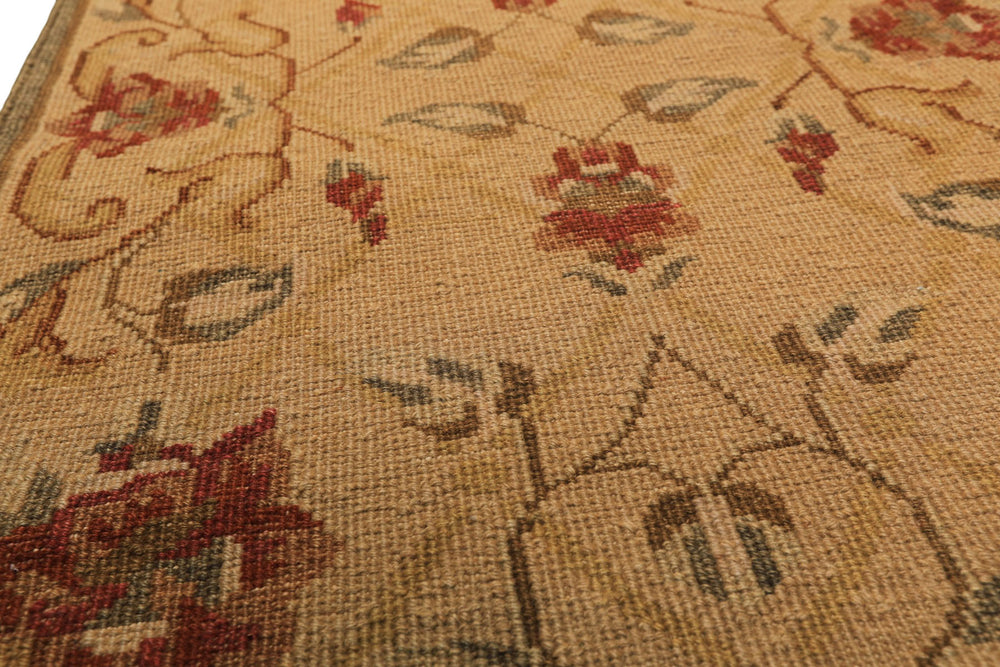 Runner Beige, Rust, Gold Color Hand Knotted Soumak Wool Transitional Oriental Rug