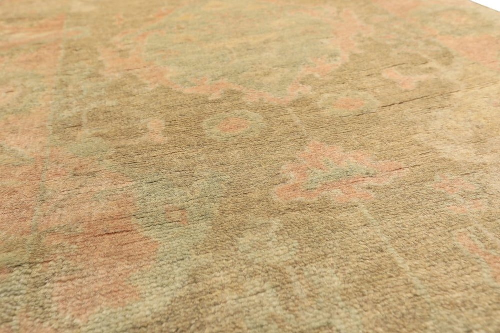 2'6x10 Beige, Mint, Blush Color Hand Knotted Oushak Wool Transitional Oriental Rug
