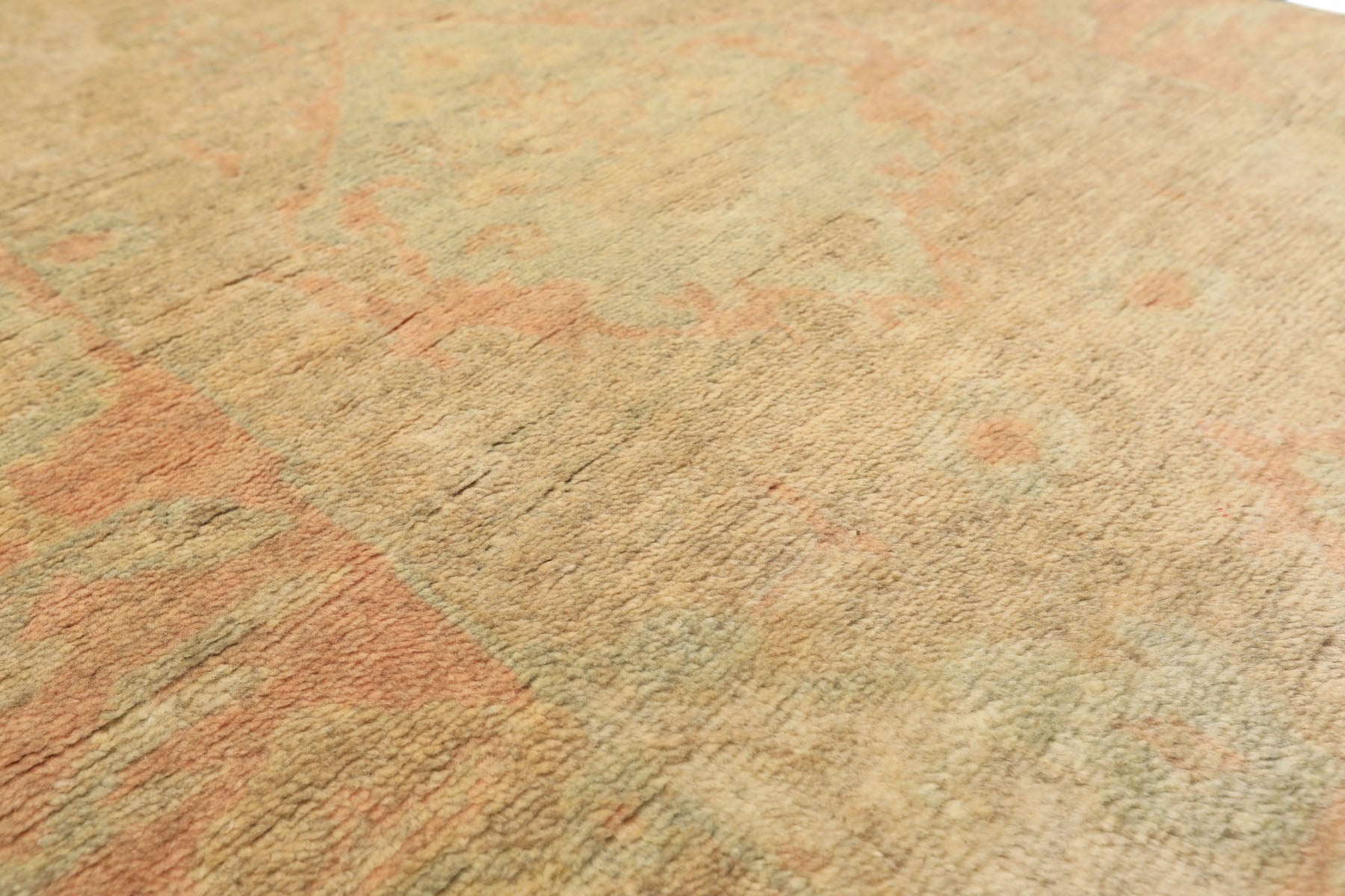 2'6x10 Beige, Mint, Blush Color Hand Knotted Oushak Wool Transitional Oriental Rug