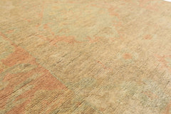 2'6x10 Beige, Mint, Blush Color Hand Knotted Oushak Wool Transitional Oriental Rug