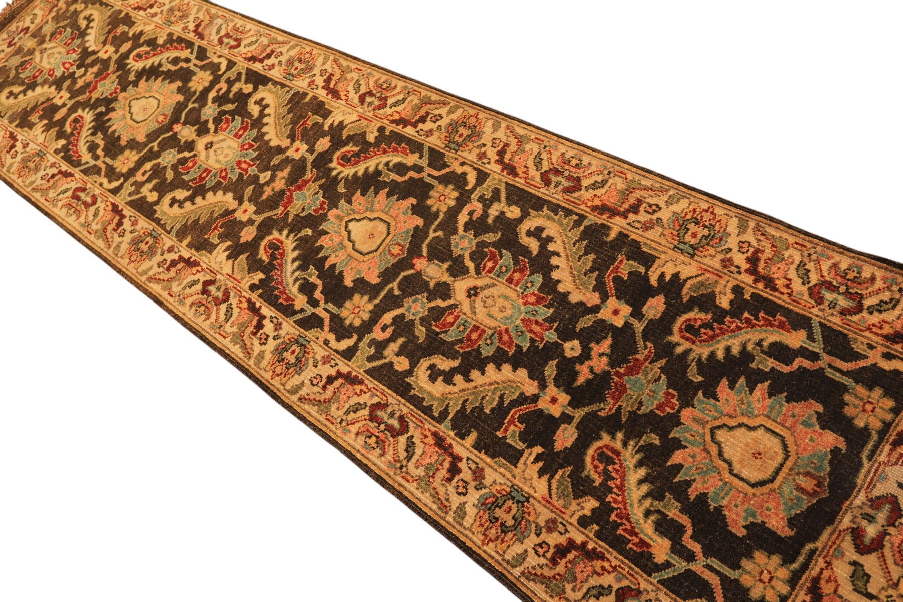 Multi Size Brown Gold Aqua Color Hand Knotted Agra Wool Traditional Oriental Rug