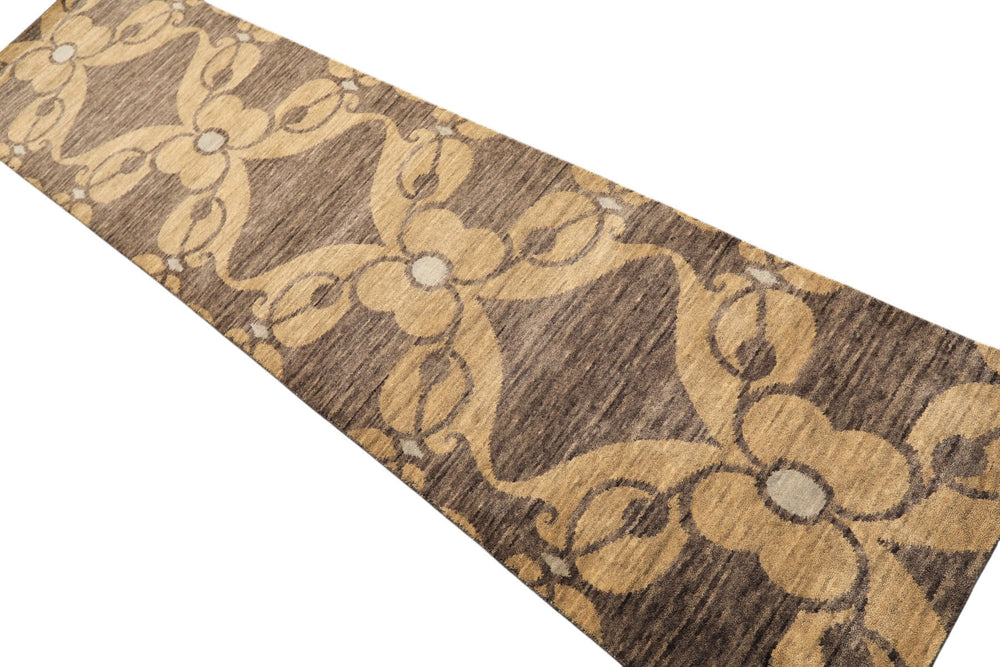 2'6x10 Gray, Beige, Slate Color Hand Knotted Tibetan Wool Transitional Oriental Rug
