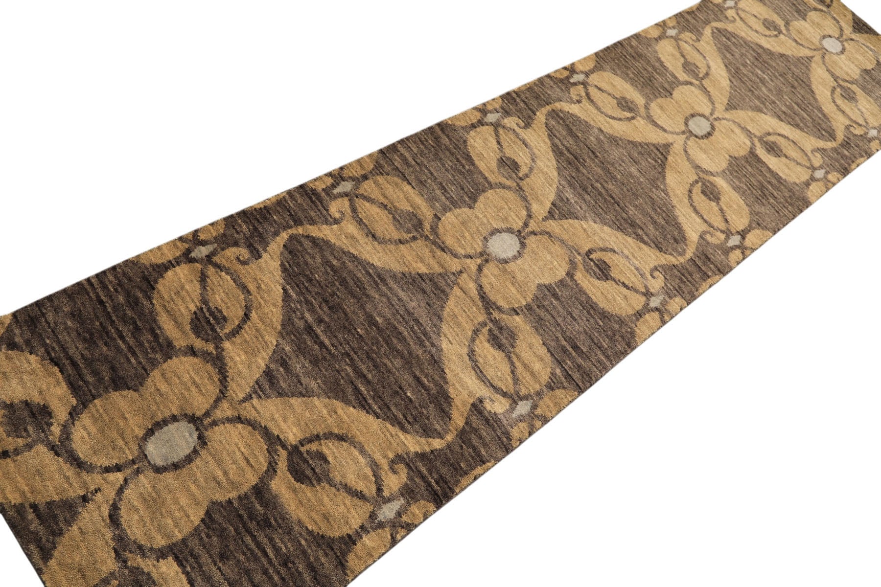 2'6x10 Gray, Beige, Slate Color Hand Knotted Tibetan Wool Transitional Oriental Rug
