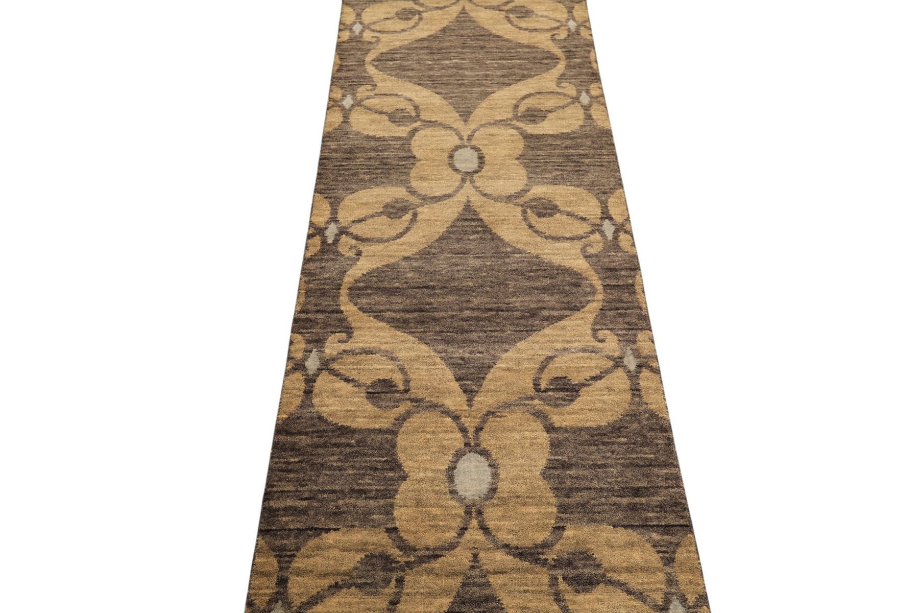 2'6x10 Gray, Beige, Slate Color Hand Knotted Tibetan Wool Transitional Oriental Rug
