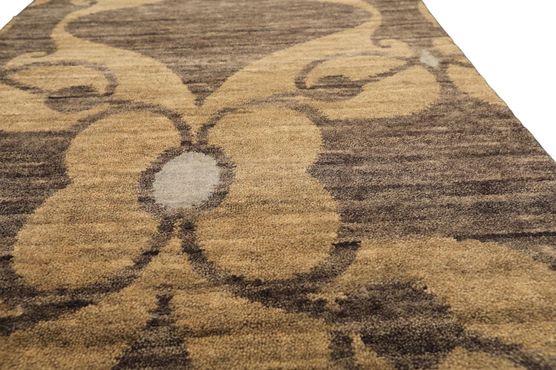 2'6x10 Gray, Beige, Slate Color Hand Knotted Tibetan Wool Transitional Oriental Rug