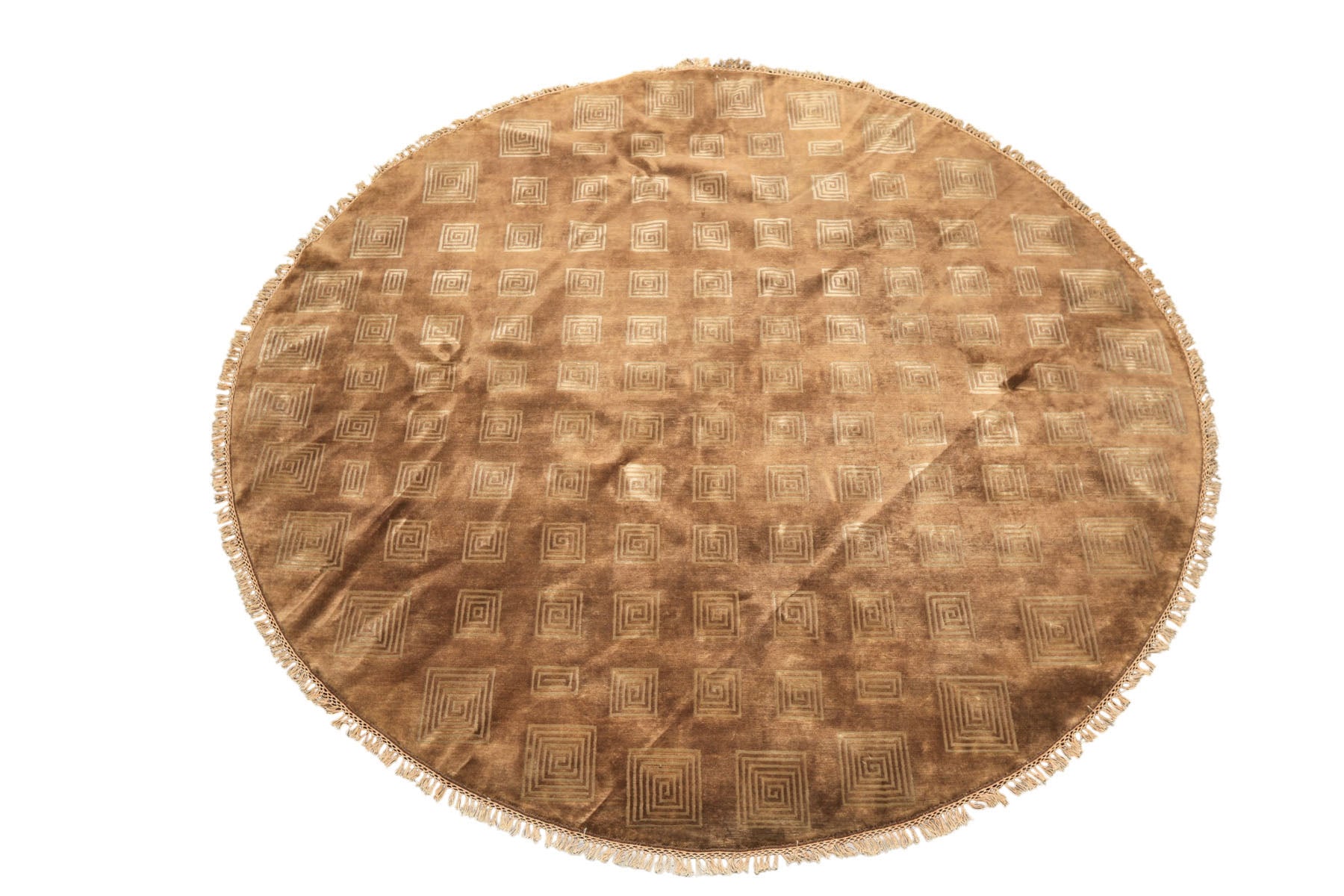 8' Round Camel, Celadon, Color Hand Knotted Tibetan New Zealand Wool Transitional Oriental Rug