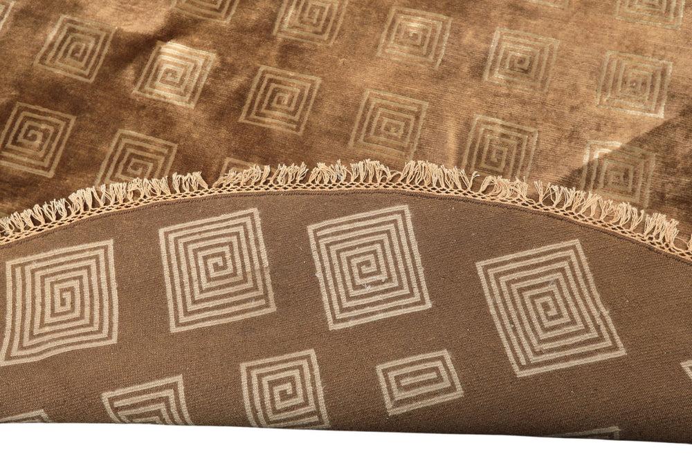 8' Round Camel, Celadon, Color Hand Knotted Tibetan New Zealand Wool Transitional Oriental Rug
