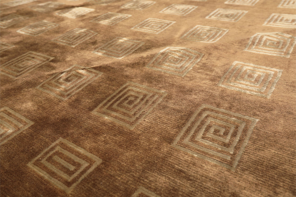 8' Round Camel, Celadon, Color Hand Knotted Tibetan New Zealand Wool Transitional Oriental Rug
