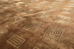 8' Round Camel, Celadon, Color Hand Knotted Tibetan New Zealand Wool Transitional Oriental Rug