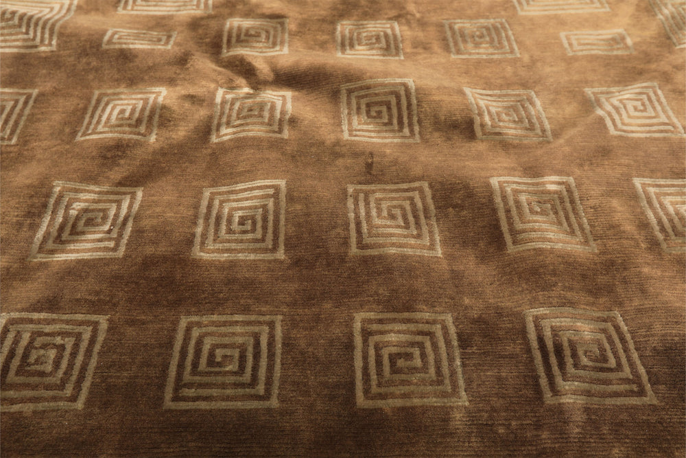 8' Round Camel, Celadon, Color Hand Knotted Tibetan New Zealand Wool Transitional Oriental Rug