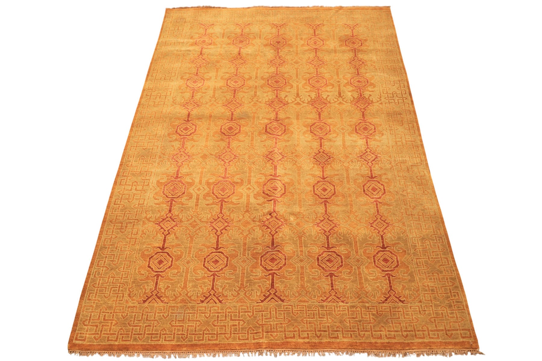 6x9 Caramel, Rust, Mint Color Hand Knotted Agra Wool Transitional Oriental Rug