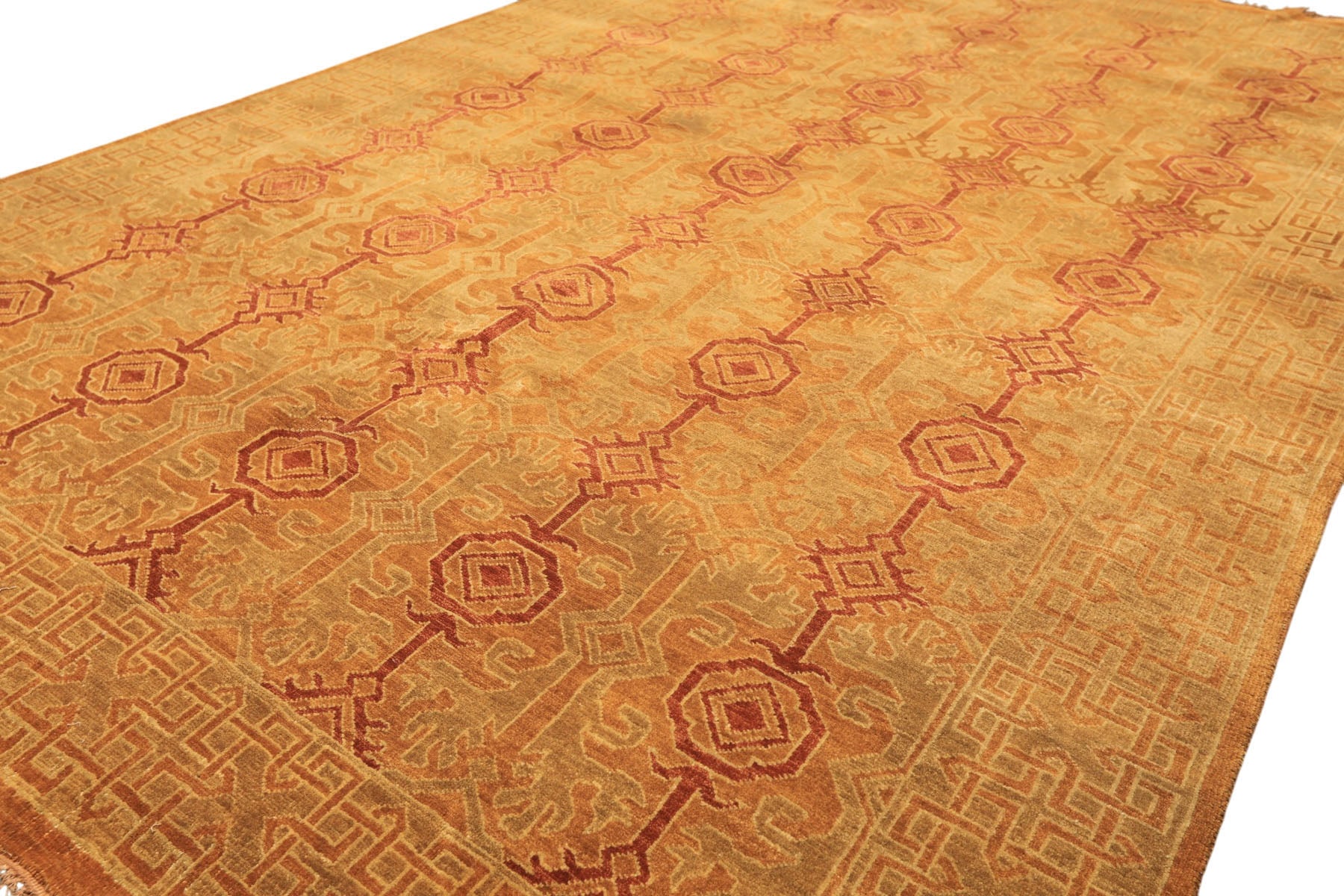 6x9 Caramel, Rust, Mint Color Hand Knotted Agra Wool Transitional Oriental Rug