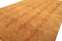 6x9 Caramel, Rust, Mint Color Hand Knotted Agra Wool Transitional Oriental Rug