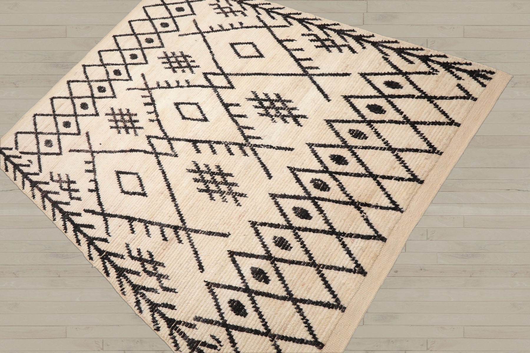 5x7 Ivory, Black, Color Hand Knotted Afghan Moroccan 100% Wool Modern & Contemporary Oriental Rug
