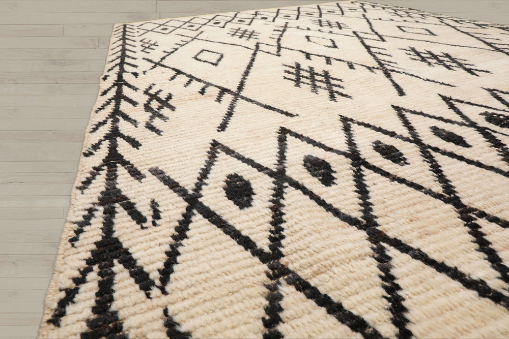 5x7 Ivory, Black, Color Hand Knotted Afghan Moroccan 100% Wool Modern & Contemporary Oriental Rug