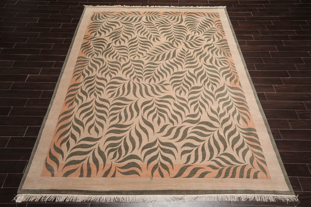 9x12 Beige, Gray, Muted Peach Color Hand Knotted  100% Wool Transitional Oriental Rug