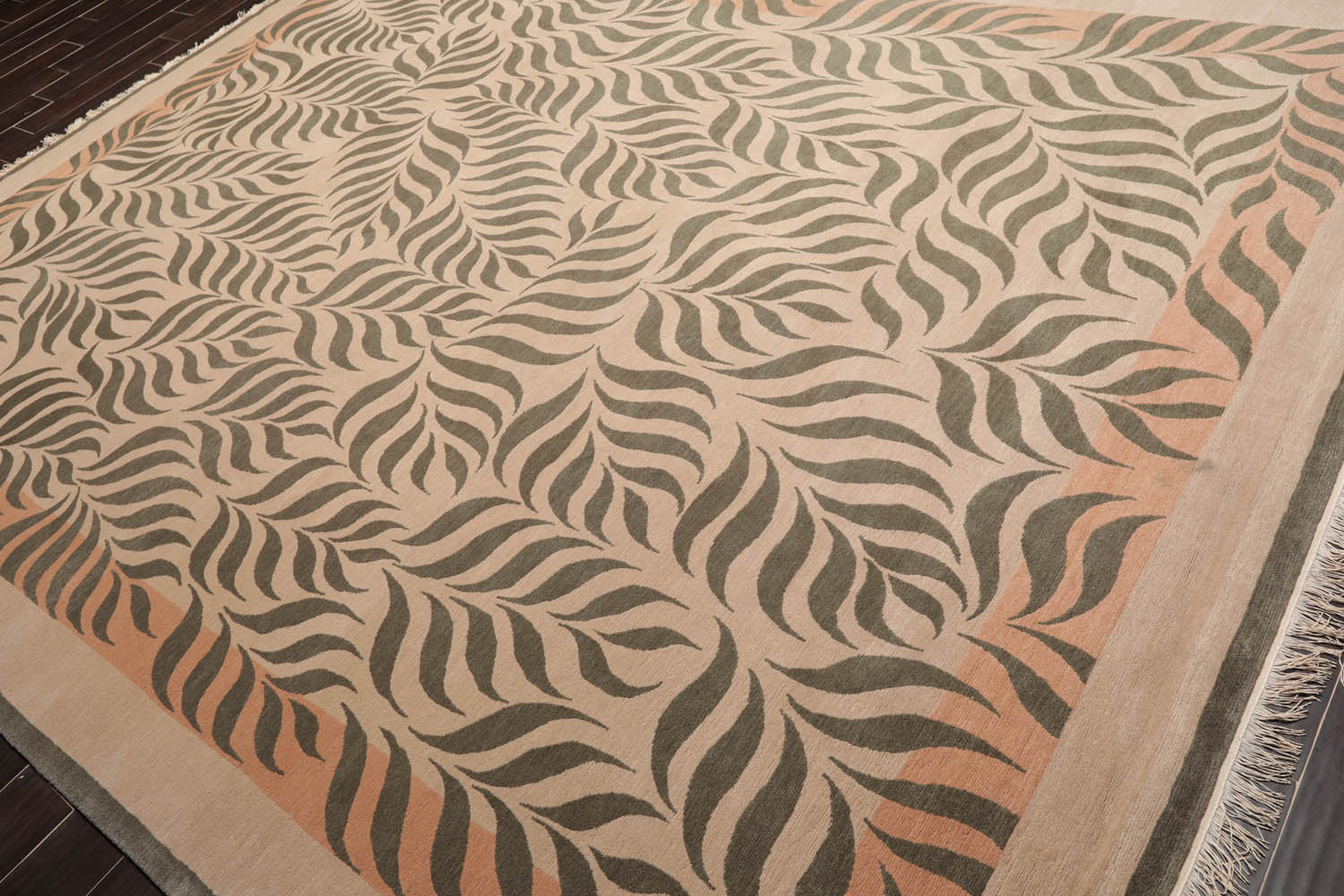 9x12 Beige, Gray, Muted Peach Color Hand Knotted  100% Wool Transitional Oriental Rug
