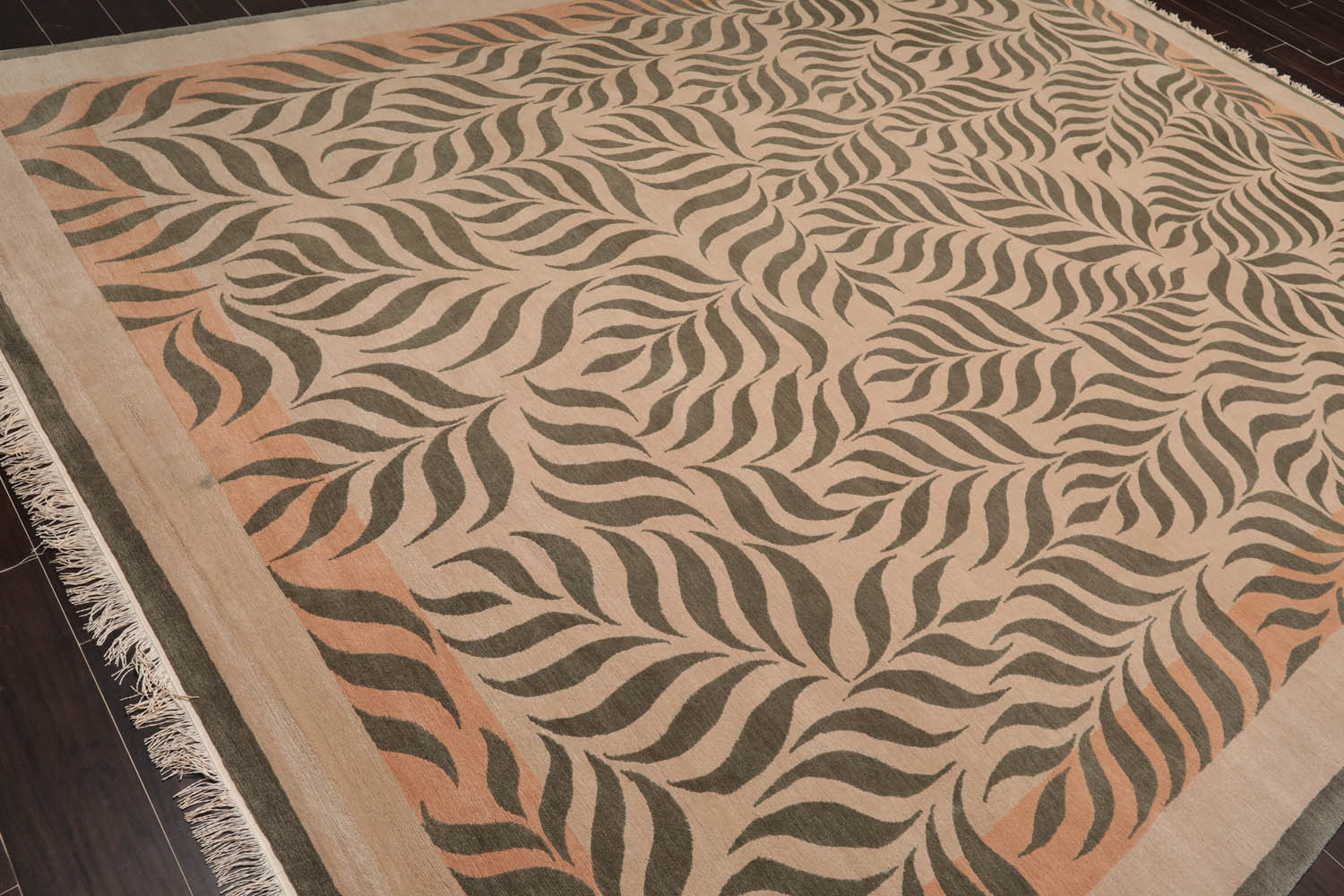 9x12 Beige, Gray, Muted Peach Color Hand Knotted  100% Wool Transitional Oriental Rug