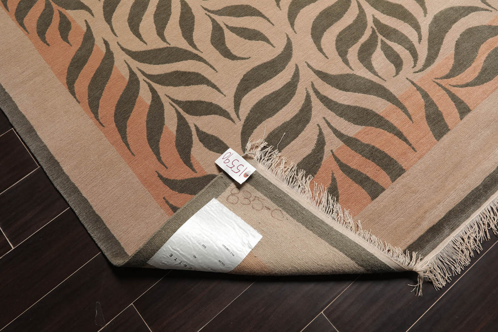 9x12 Beige, Gray, Muted Peach Color Hand Knotted  100% Wool Transitional Oriental Rug