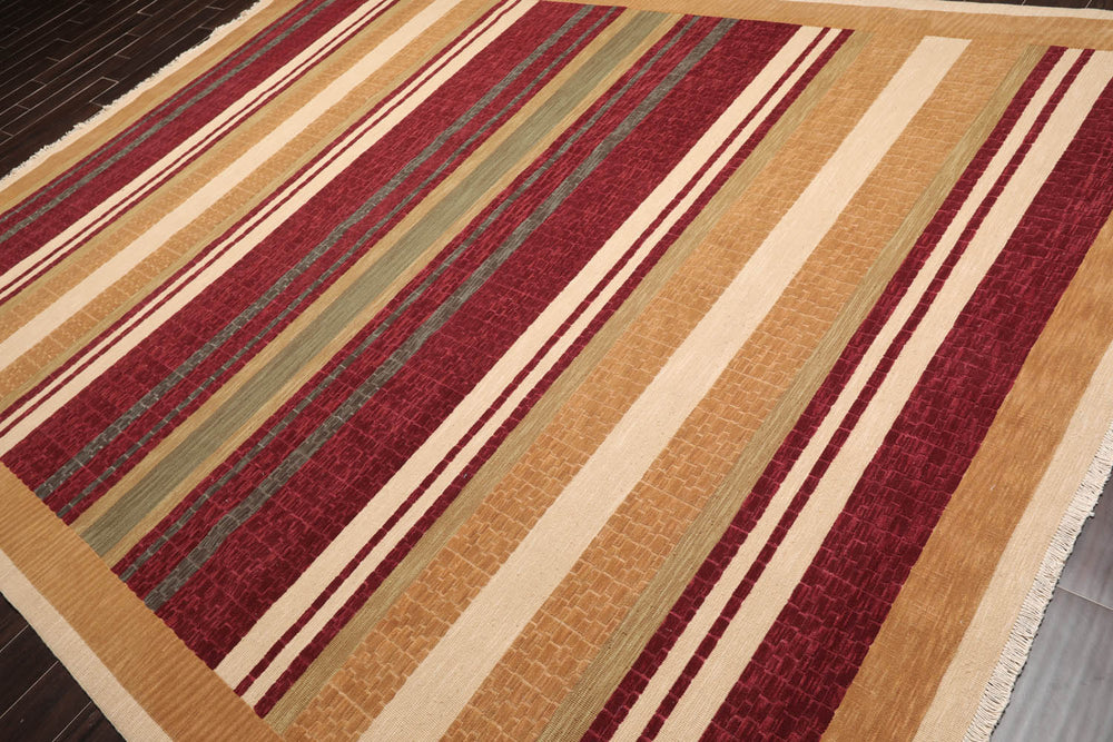 9x12 Burgundy, Tan, Sage Color Hand Knotted  100% Wool Modern Oriental Rug