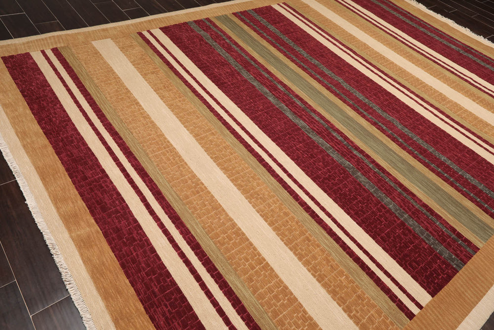9x12 Burgundy, Tan, Sage Color Hand Knotted  100% Wool Modern Oriental Rug