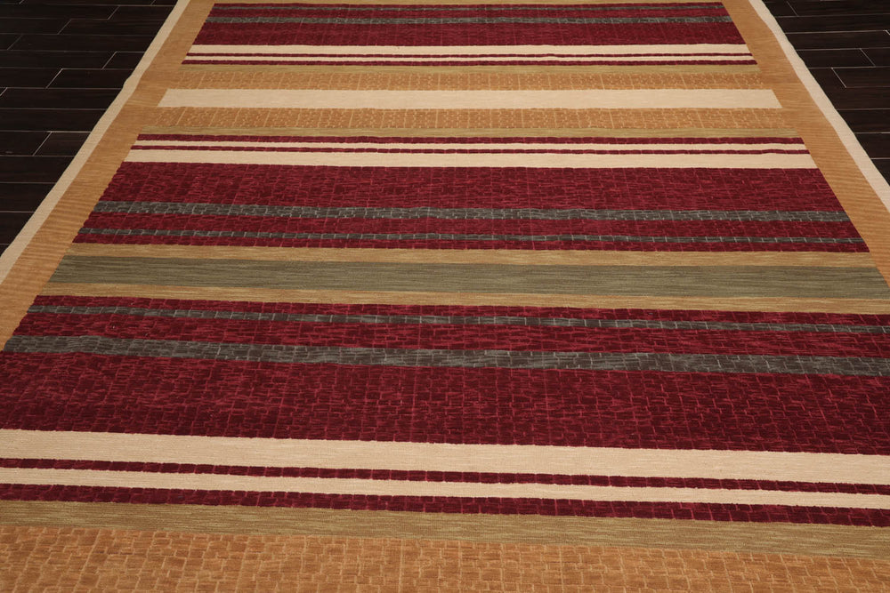 9x12 Burgundy, Tan, Sage Color Hand Knotted  100% Wool Modern Oriental Rug