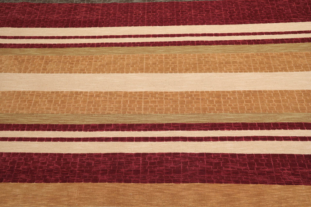9x12 Burgundy, Tan, Sage Color Hand Knotted  100% Wool Modern Oriental Rug