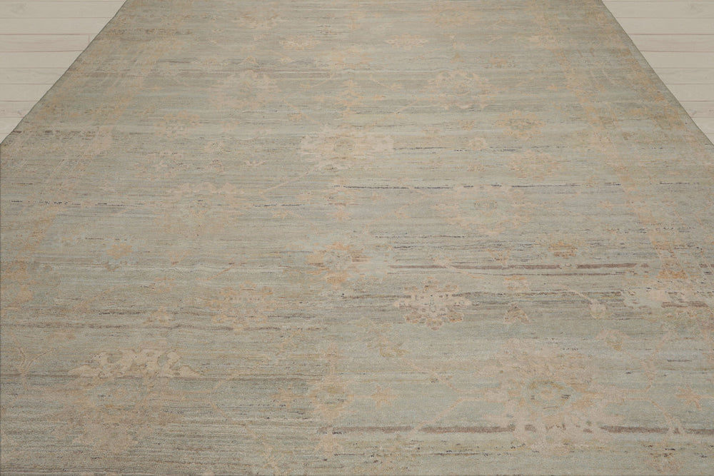 10x14 Mint, Beige, Tan Color Hand Knotted Afghan Oushak 100% Wool Transitional Oriental Rug
