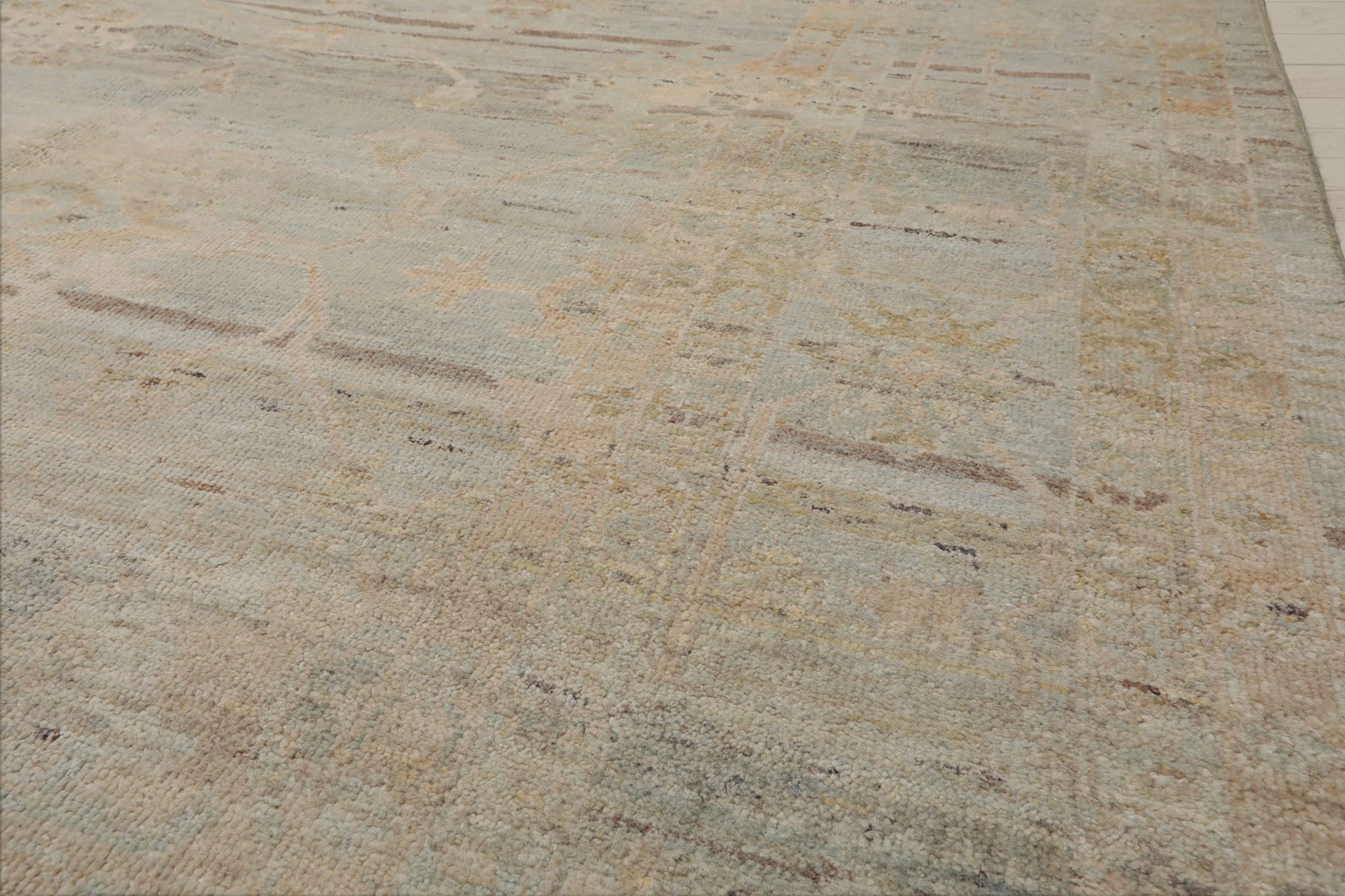 10x14 Mint, Beige, Tan Color Hand Knotted Afghan Oushak 100% Wool Transitional Oriental Rug