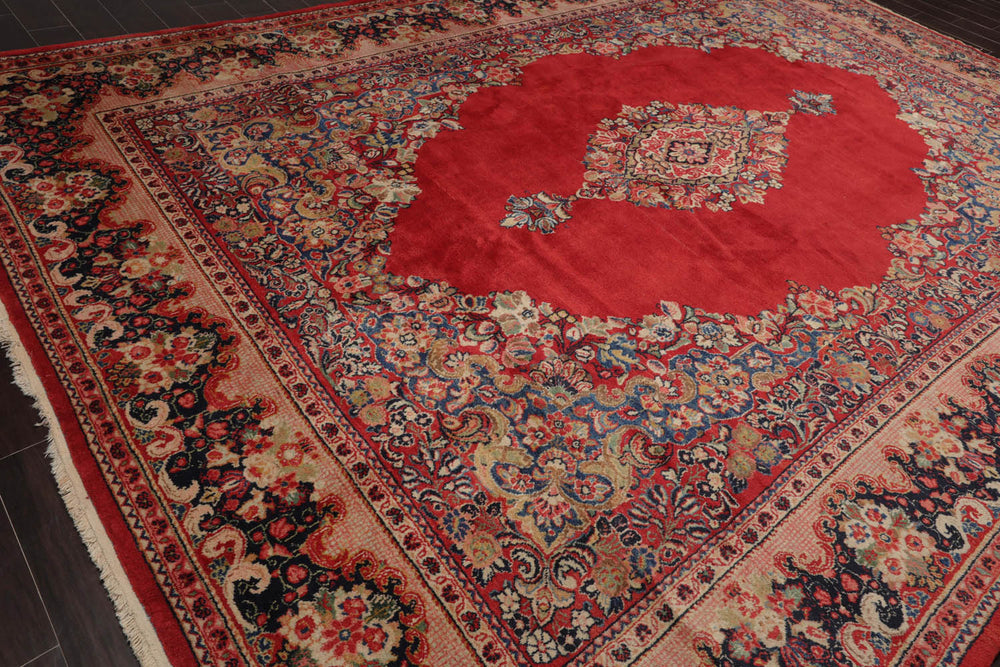 10x14 Coral, Beige, Blue Color Hand Knotted Mahal 100% Wool Traditional Oriental Rug