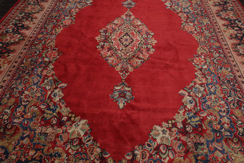 10x14 Coral, Beige, Blue Color Hand Knotted Mahal 100% Wool Traditional Oriental Rug