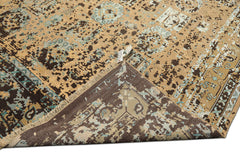 8x10 Beige, Moss, Chocolate Color Hand Knotted Oushak Wool & Bamboo Silk Transitional Oriental Rug