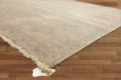 8x10 Beige, Taupe, Slate Color Hand Knotted Khotan Wool Transitional Oriental Rug