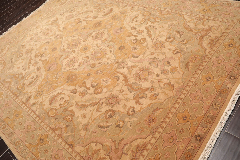 8x10 Beige, Gold, Moss Color Hand Knotted Persian 100% Wool Traditional Oriental Rug