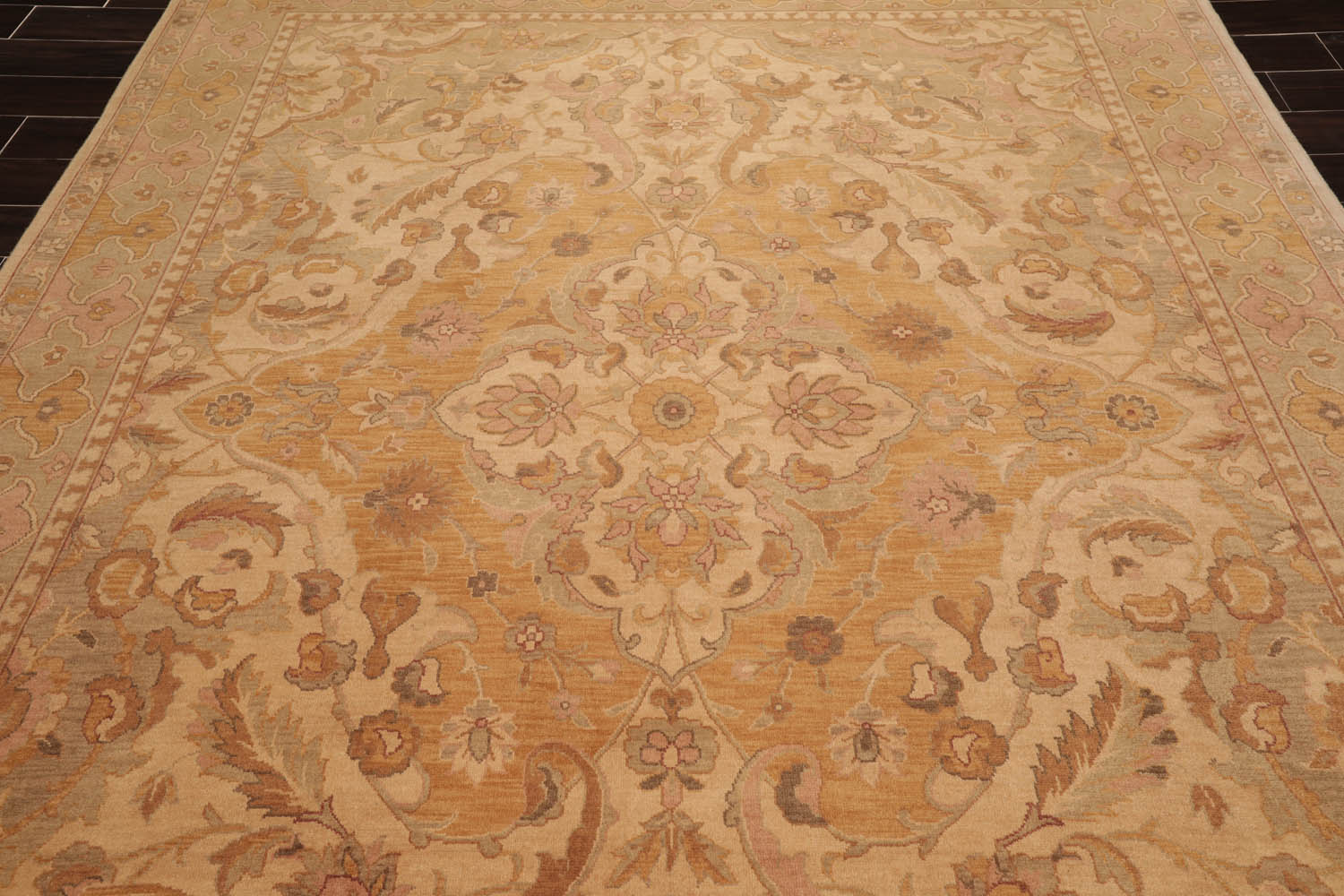 8x10 Beige, Gold, Moss Color Hand Knotted Persian 100% Wool Traditional Oriental Rug