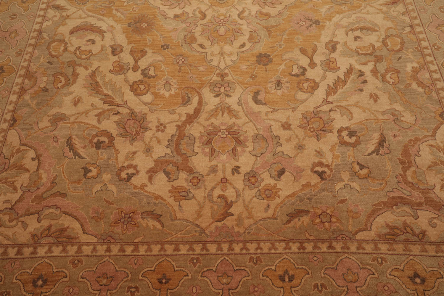 8x10 Beige, Gold, Moss Color Hand Knotted Persian 100% Wool Traditional Oriental Rug